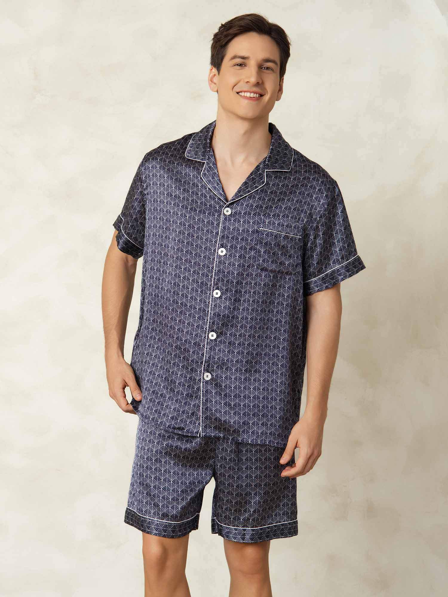[MarineGinkgo] SilkSilky-DE Reine Seide Umlegekragen Herren Pyjamas 005