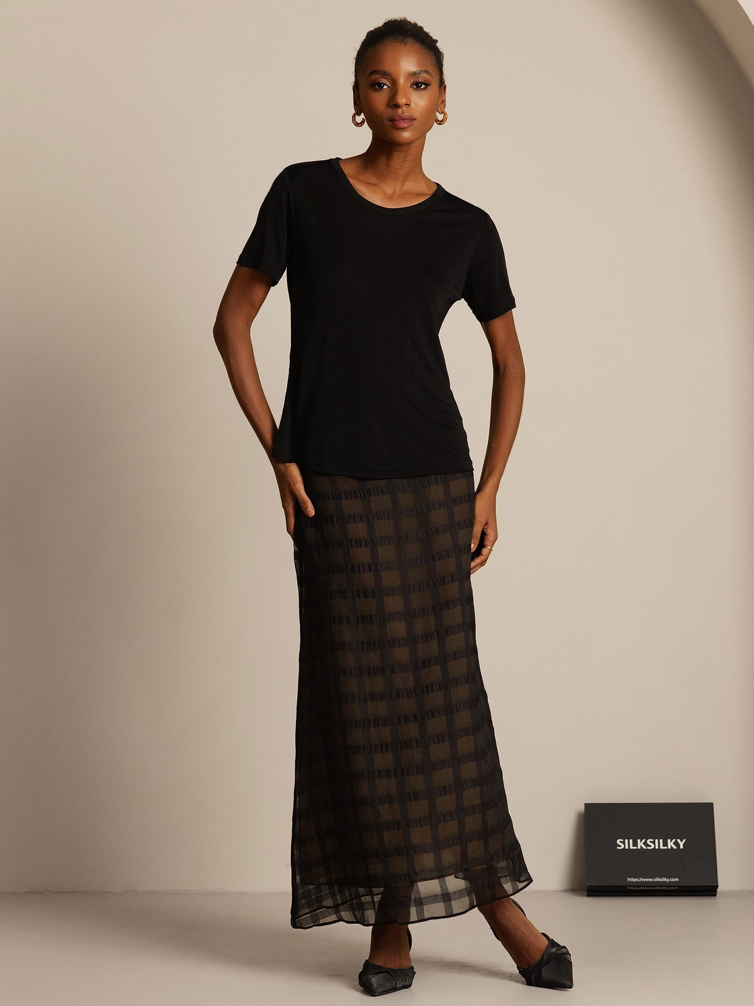 [Schwarz] SilkSilky-DE Kurzärmelig Womens T-Shirt 007