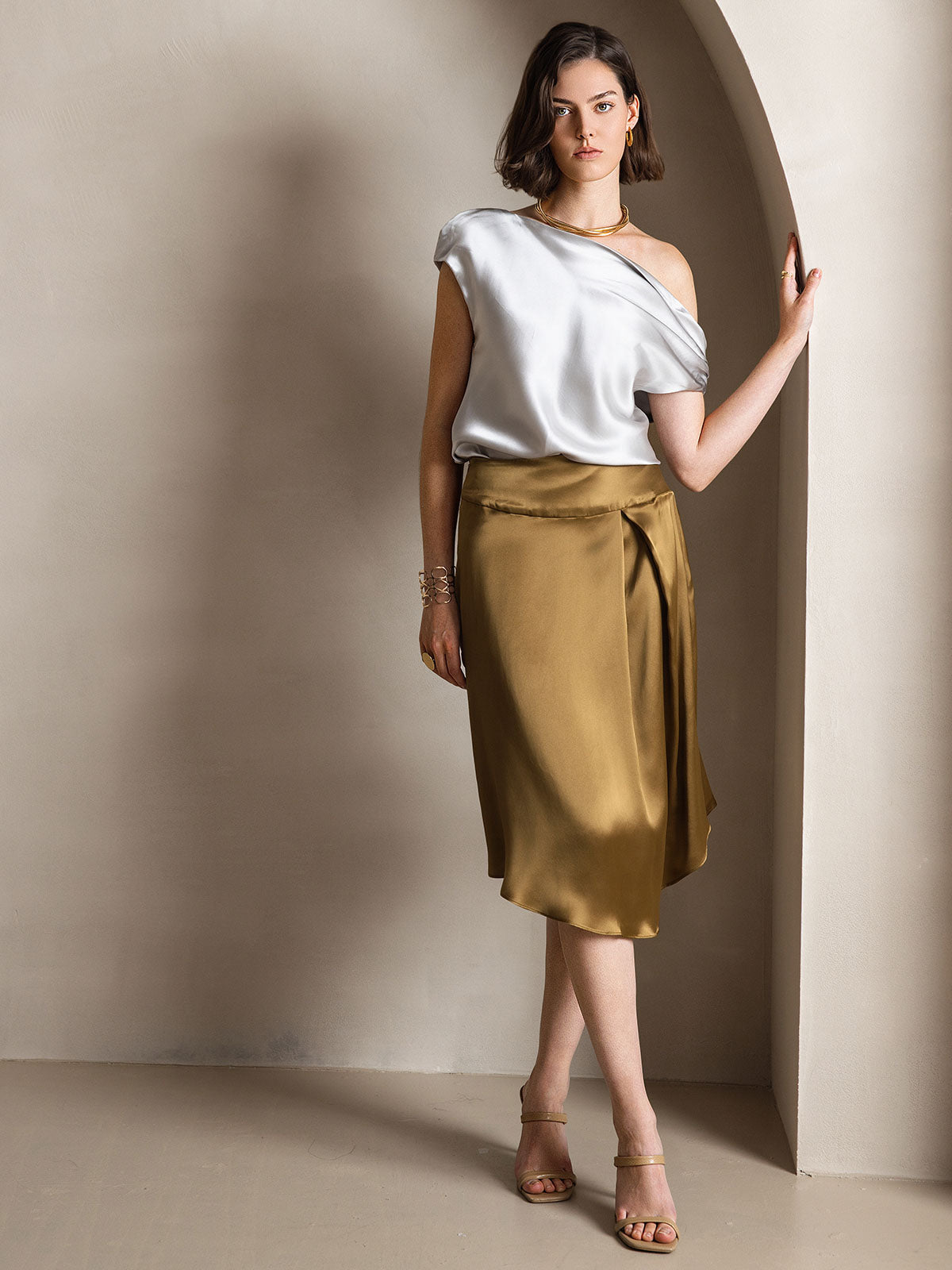 [Hellgrau] SilkSilky-DE 19Momme Seide Womens T-Shirt 005