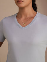 [Graublau] SilkSilky-DE Short Sleeve V Neck T-Shirt 004