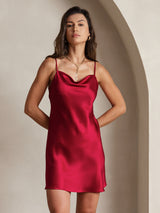 [Rotwein] SilkSilky-DE Sleeveless Cowl Neck Kleider 006