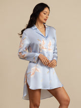 [Hellblau] SilkSilky-DE Long Sleeve Lapel Collar Schlafhemd 001