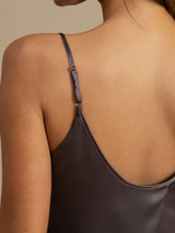 [Lilagrau] SilkSilky-DE Spaghettiträger Tiefer Rundhalsausschnitt Camisole-Set 005