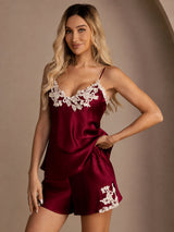 [Rotwein] SilkSilky-DE Sleeveless V Neck Camisole-Set 005
