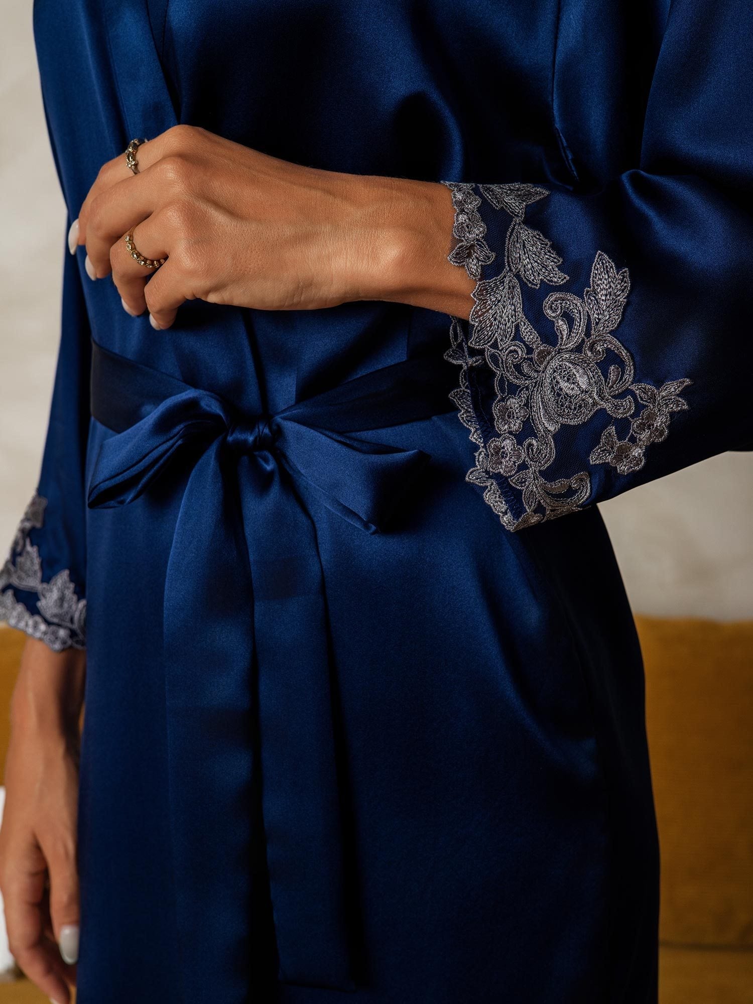 [Dunkelblau] SilkSilky-DE Reine Seide Womens Robe 003