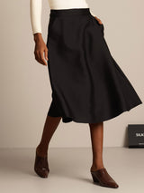 [Schwarz] SilkSilky-DE 32Momme Silk-Wool Blend Skirt 003