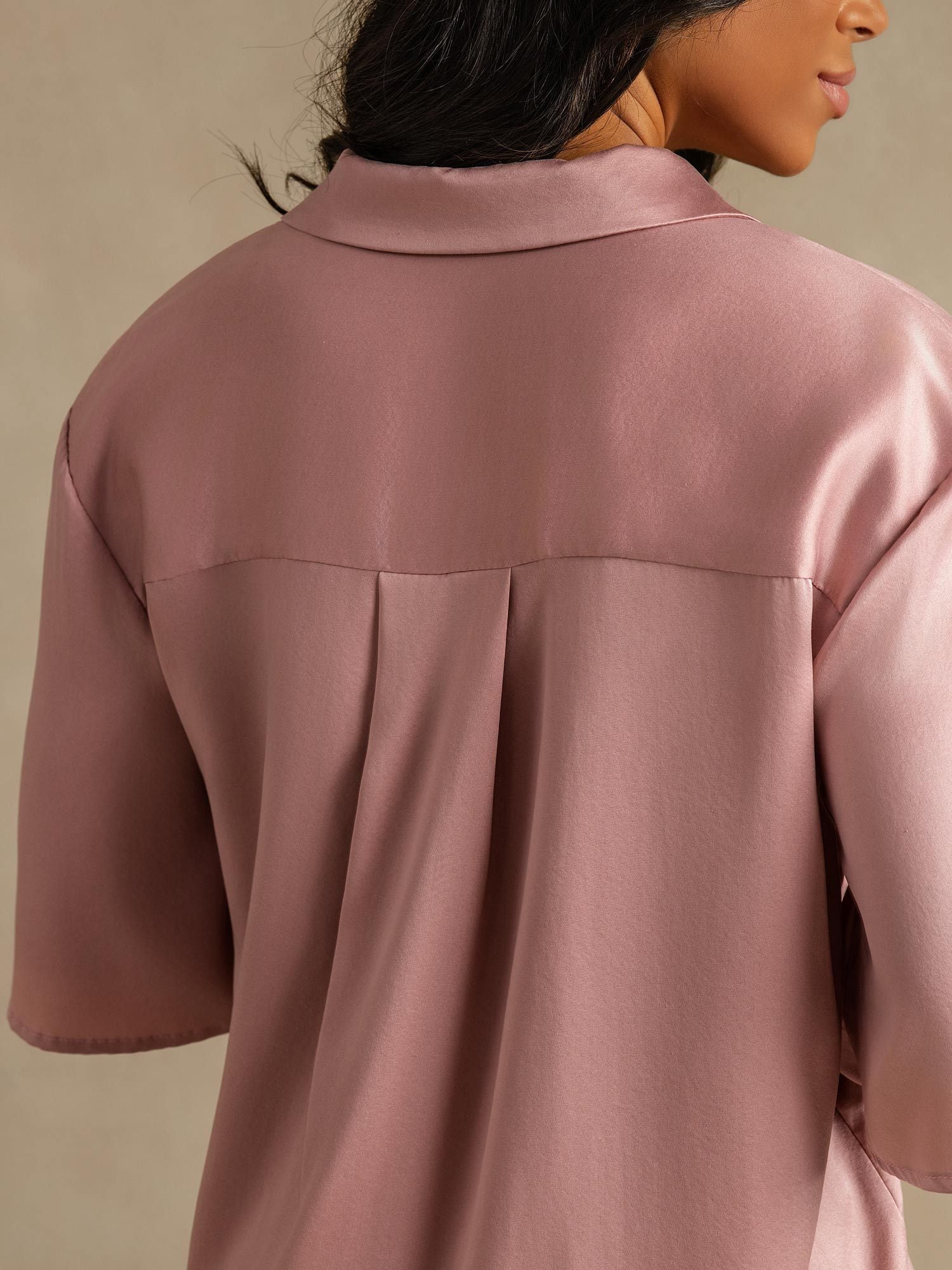 [Pfirsichhaut] SilkSilky-DE 19Momme Reine Seide Halblange Ärmel Umlegekragen Damen Pyjamas 002