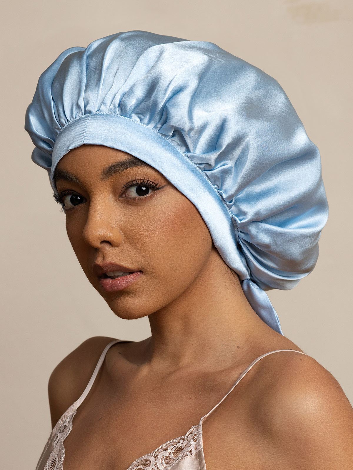 SilkSilky-DE Reine Seide Sleep Cap Hellblau 002