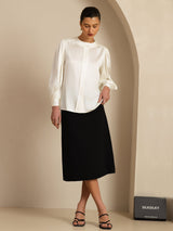 [Weiß] SilkSilky-DE 19Momme Long Sleeve Round Neck Bluse 008