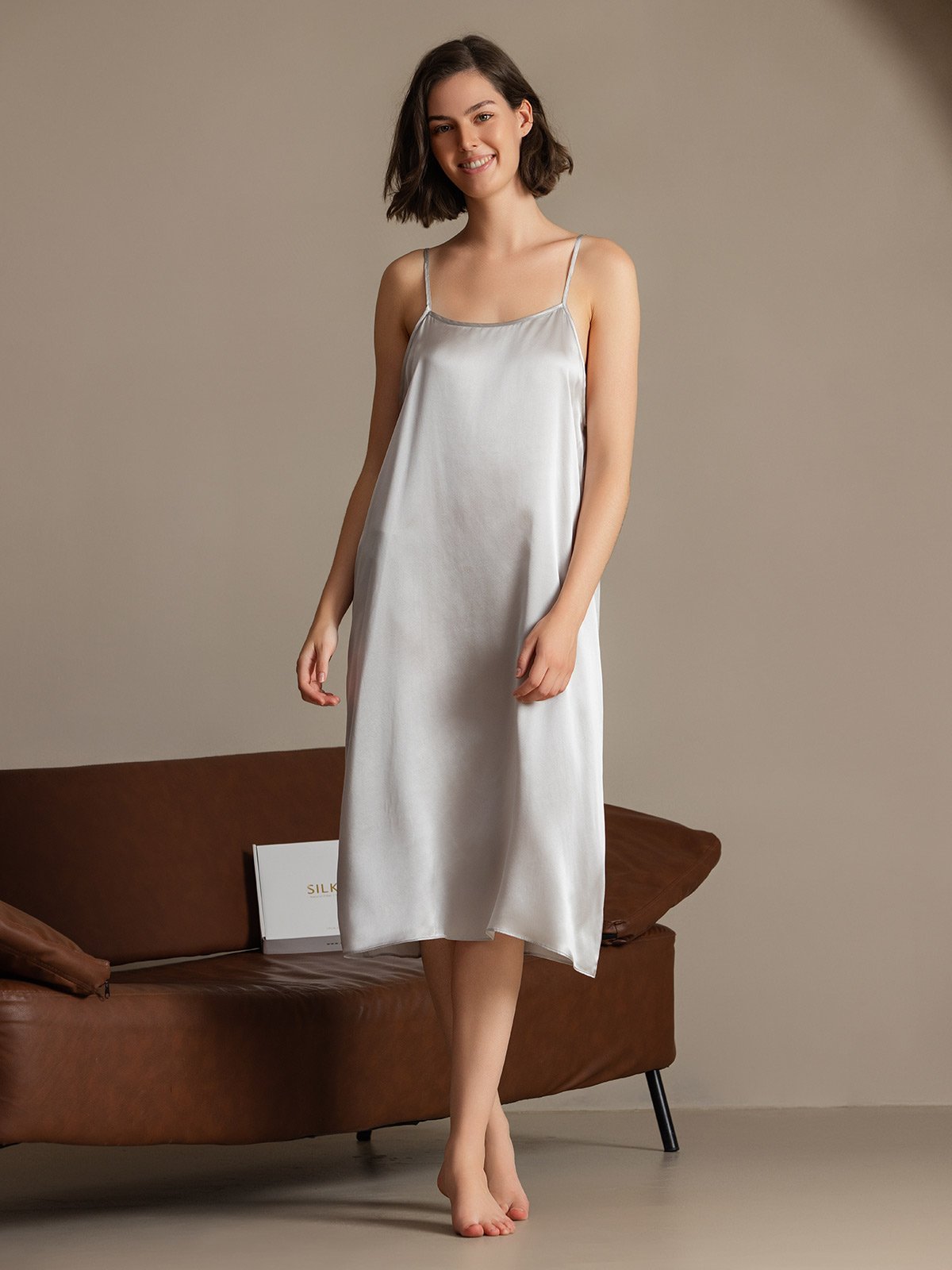 [Hellgrau] SilkSilky-DE 19Momme Seide Dress 004