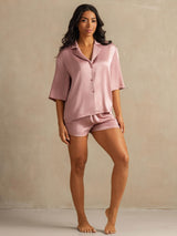 [Pfirsichhaut] SilkSilky-DE 19Momme Halblange Ärmel Notch-Kragen Damen Pyjamas 007