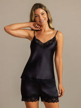 [Schwarz] SilkSilky-DE Sleeveless V Neck Camisole-Set 004