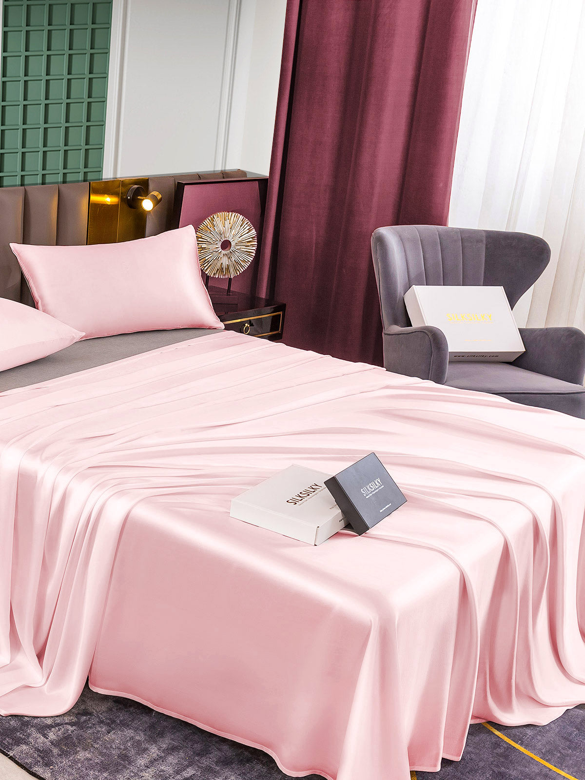 [Rosa] SilkSilky-DE 25Momme Reine Seide Bedding Set 004,