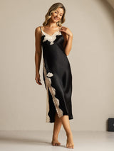 [Schwarz] SilkSilky-DE Reine Seide Nightgown 006,