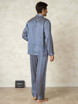 [Marine Streifen] SilkSilky-DE 19Momme Reine Seide Mens Pajamas 002,