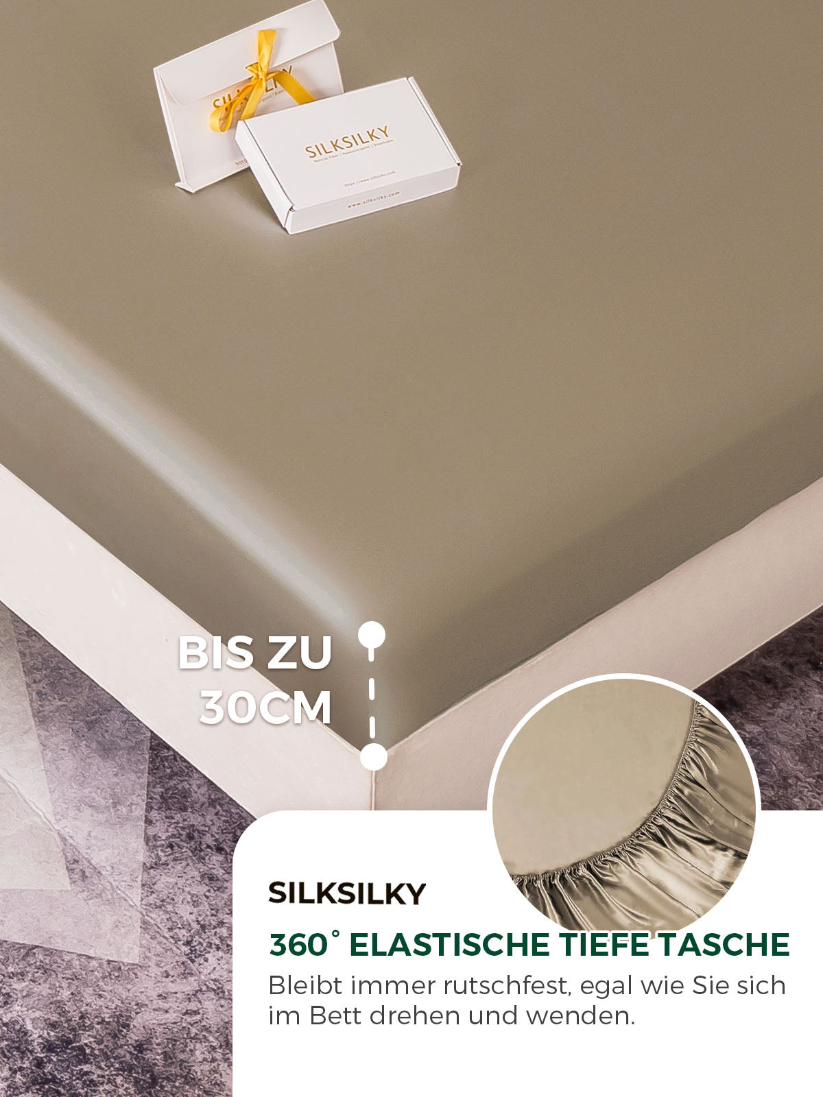 [Khaki] SilkSilky-DE 19Momme Reine Seide Sheet 004