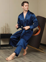 [Dunkelblau] SilkSilky-DE Reine Seide Mens Robe 007