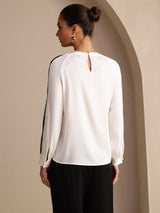 [Weiß] SilkSilky-DE Long Sleeve Keyhole Neck Damenblusen 002