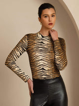 [Tiger] SilkSilky-DE Langärmelig Mock-Ausschnitt T-Shirt 001