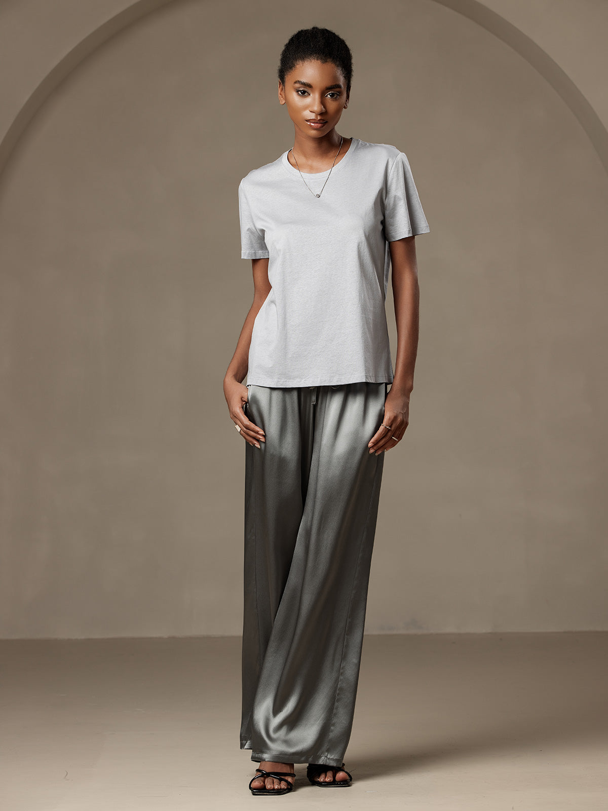 [Silber] SilkSilky-DE Seidenstrick Womens T-Shirt 006