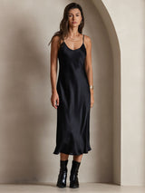 [Schwarz] SilkSilky-DE Sleeveless V Neck Kleider 001