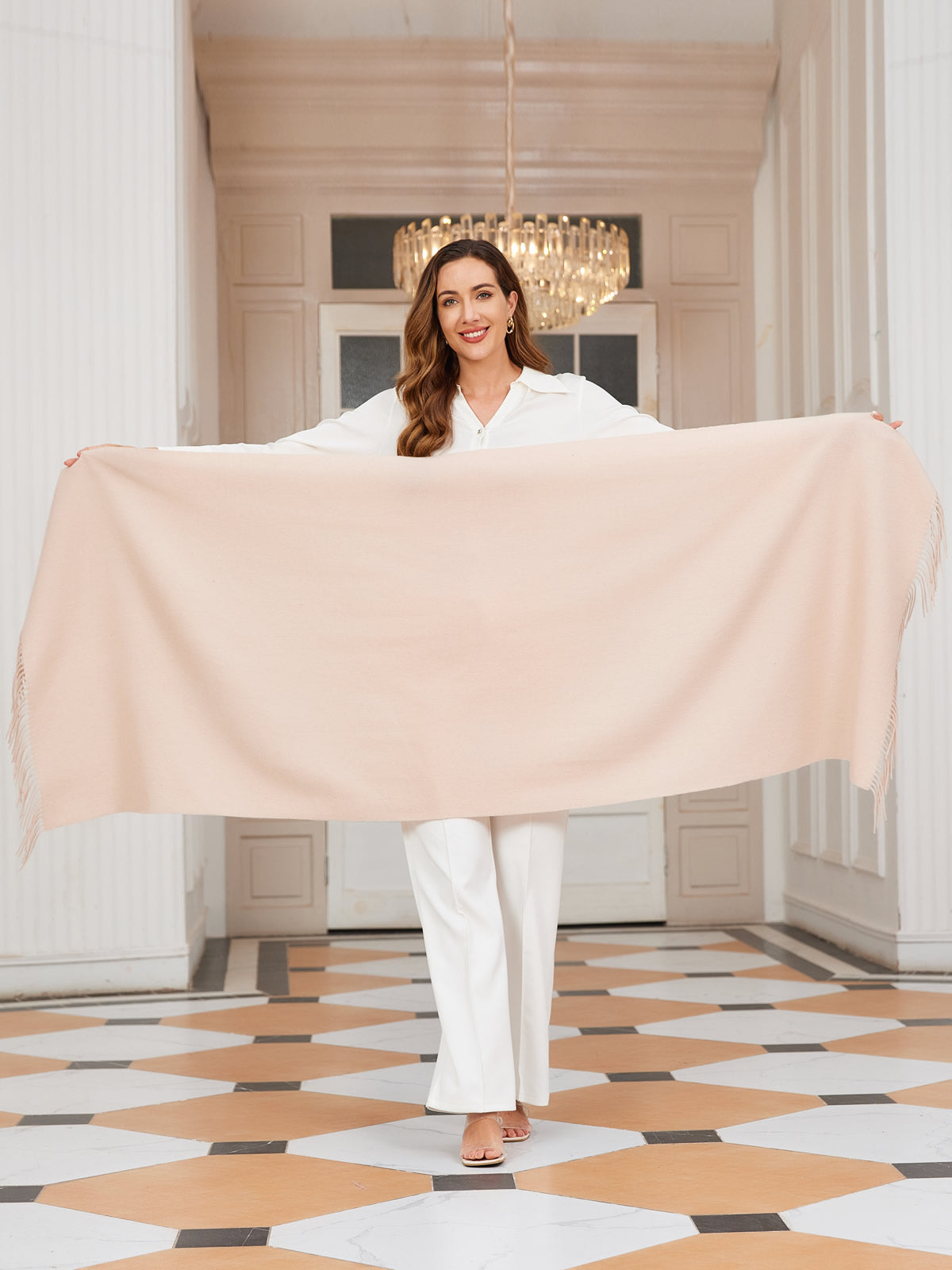 [Beige] SilkSilky-DE Wolle Scarf 004