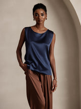 [Dunkelblau] SilkSilky-DE Sleeveless Round Neck Cami Top 001