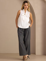 [Weiß] SilkSilky-DE Sleeveless Tie Neck Cami Top 006