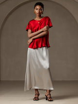 [Rotwein] SilkSilky-DE Short Sleeve Boat Neck T-Shirt 007