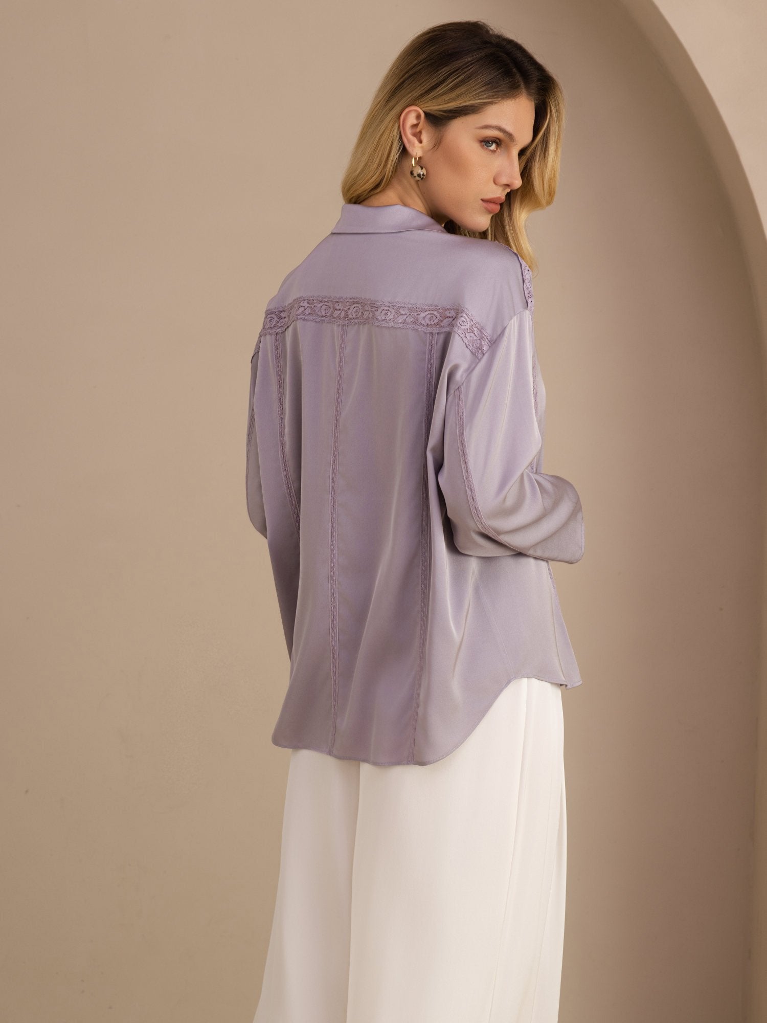 [Violett] SilkSilky-DE Long Sleeve Lapel Collar Bluse 002