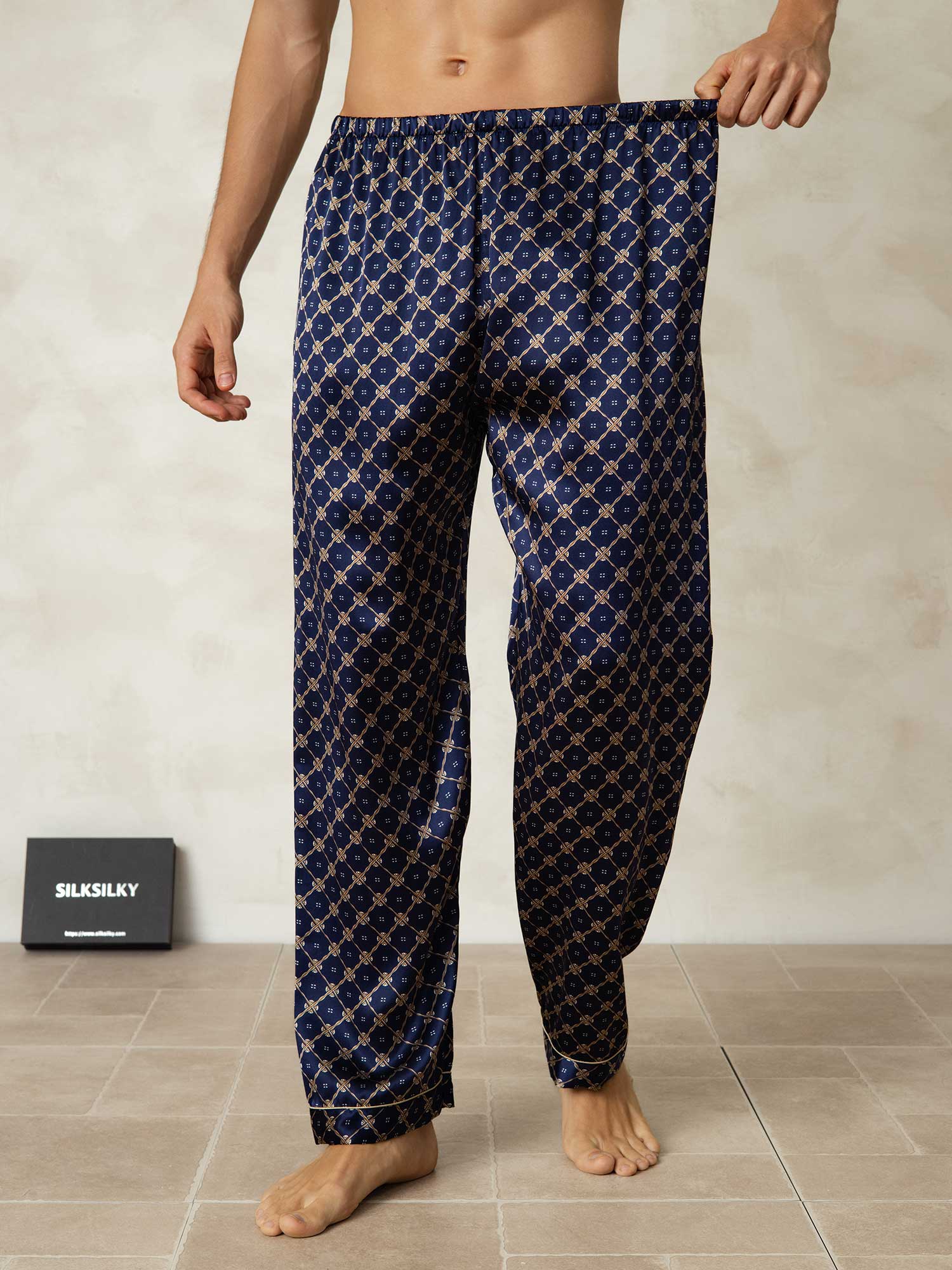 [Marine Kette] SilkSilky-DE Reine Seide Mens Sleep Bottoms 003