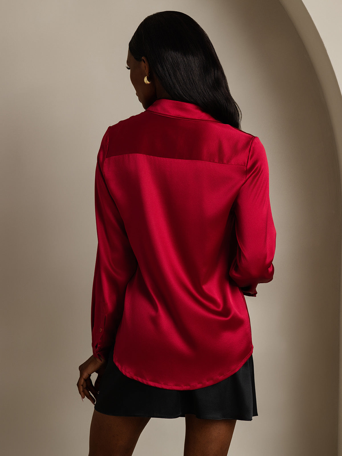 SilkSilky-DE 19Momme Seide Langärmelig Umlegekragen Damenhemd Rotwein 002