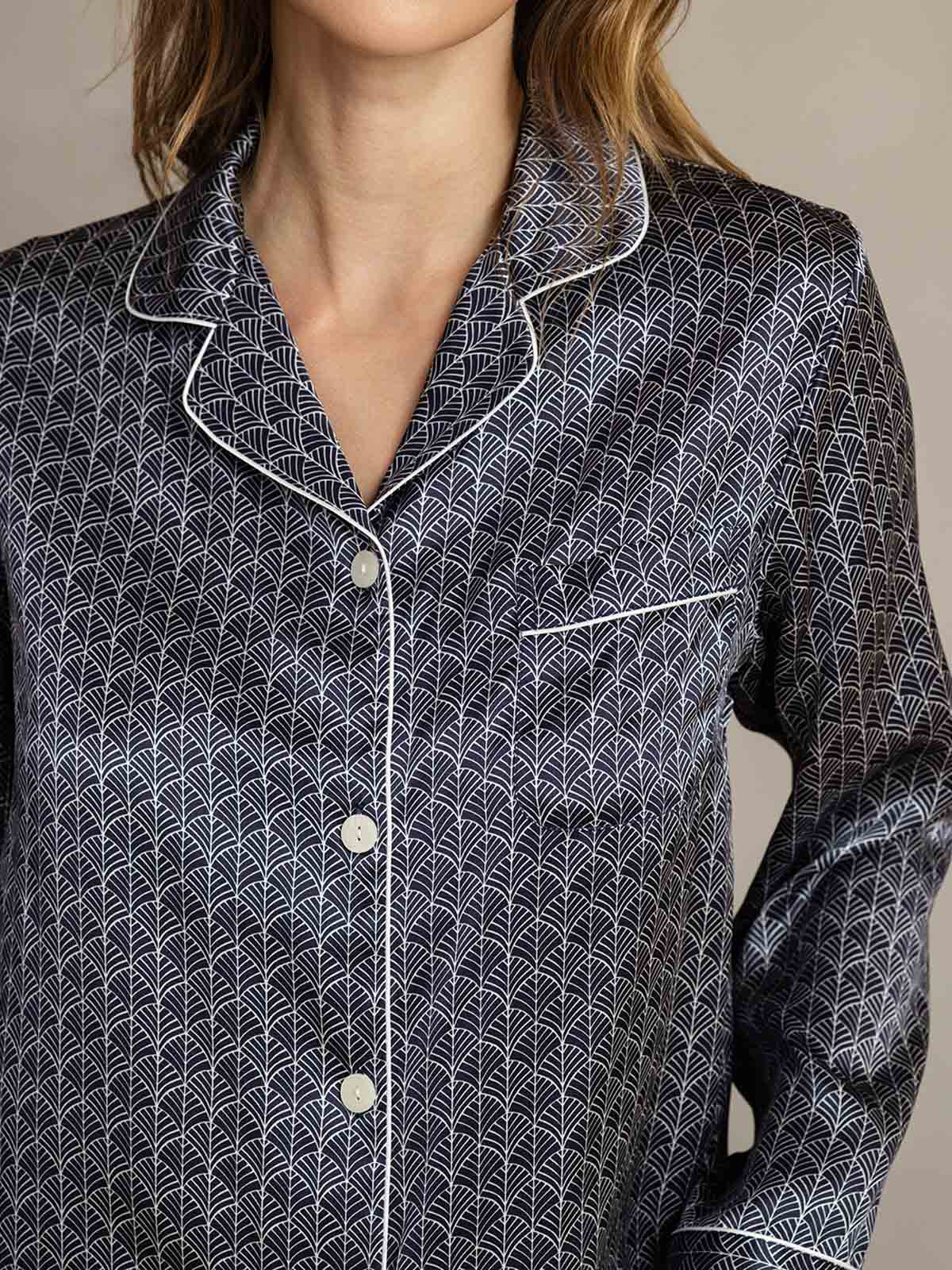 [Marine Ginkgo] SilkSilky-DE Reine Seide Womens Pajamas 006