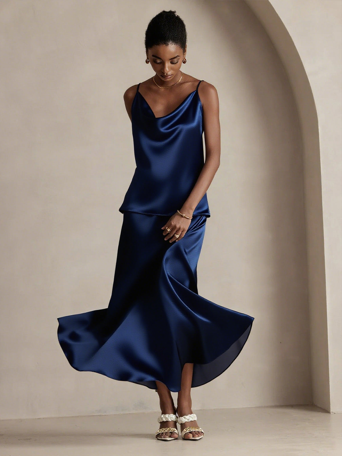 [Dunkelblau] SilkSilky-DE 19Momme Seide Skirt 004