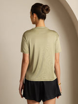 [Getrocknetes Kraut] SilkSilky-DE 100% Silk Jersey Short Sleeve Mock Neck T-Shirt 002