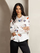 [Weiß Schmetterling] SilkSilky-DE Long Sleeve Lapel Collar Damenhemd 006
