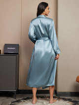 [Graublau] SilkSilky-DE 19Momme Langärmelig Damen Morgenmantel 002
