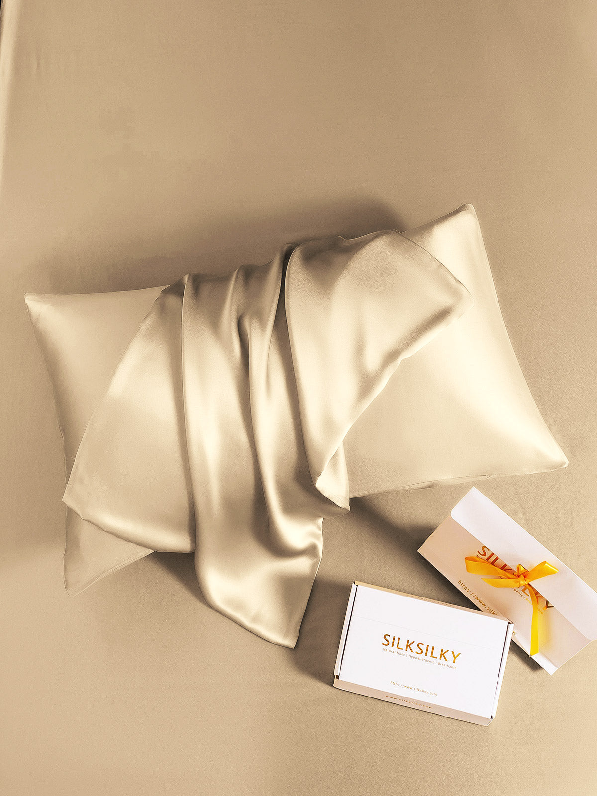 [Beige] SilkSilky-DE 22Momme Reine Seide Pillowcase 005