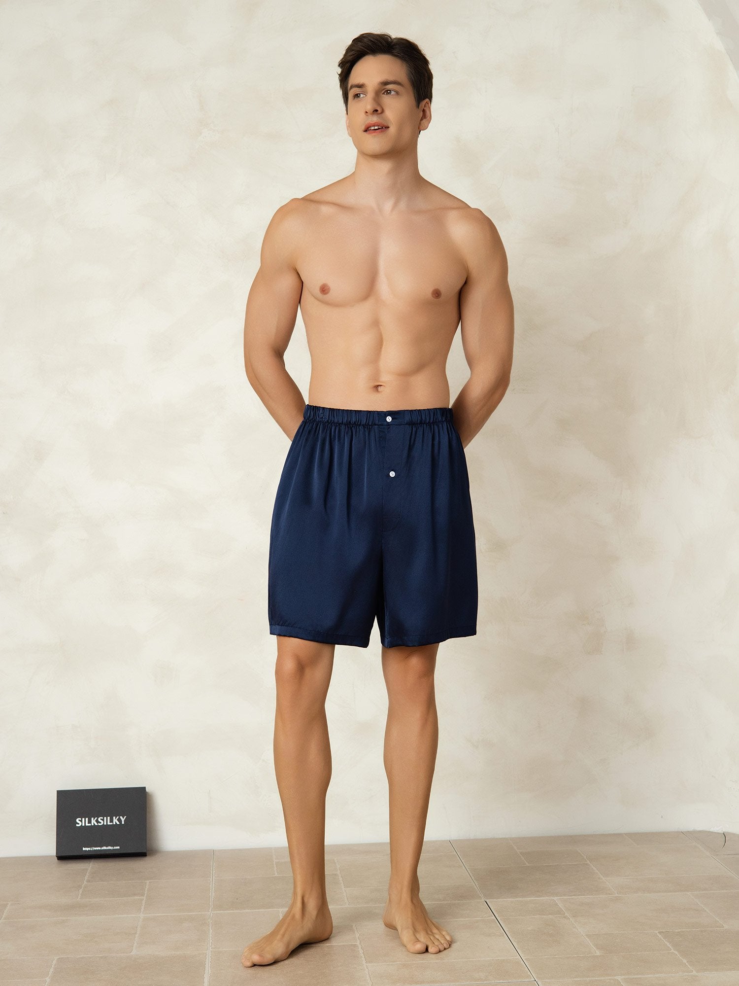 [Dunkelblau] SilkSilky-DE Reine Seide Mens Sleep Bottoms 003