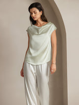 [Hellgrün] SilkSilky-DE Cap Sleeve Cowl Neck T-Shirt 003
