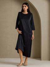 [Schwarz] SilkSilky-DE 3/4 Sleeve Round Neck Kleider 007