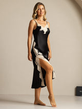 [Schwarz] SilkSilky-DE Reine Seide Nightgown 007,