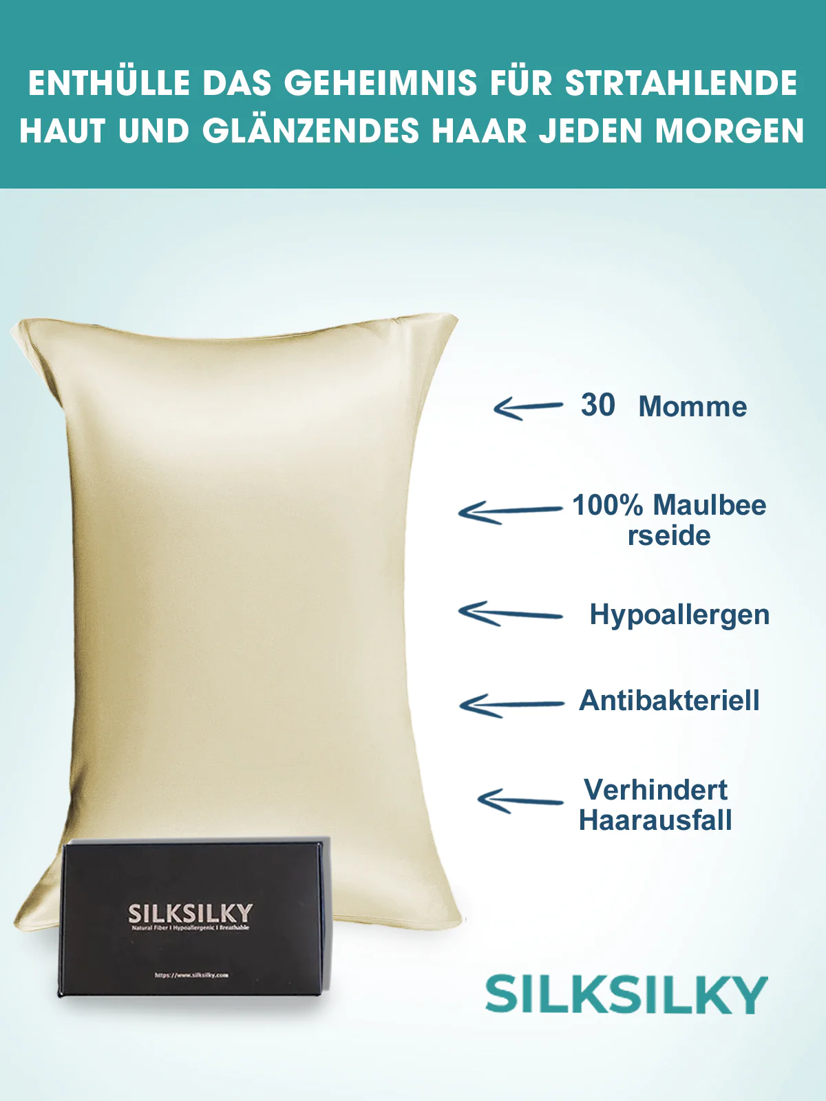 SilkSilky DE 30Momme Reine Seide Pillowcase Elfenbeinfarbe 003