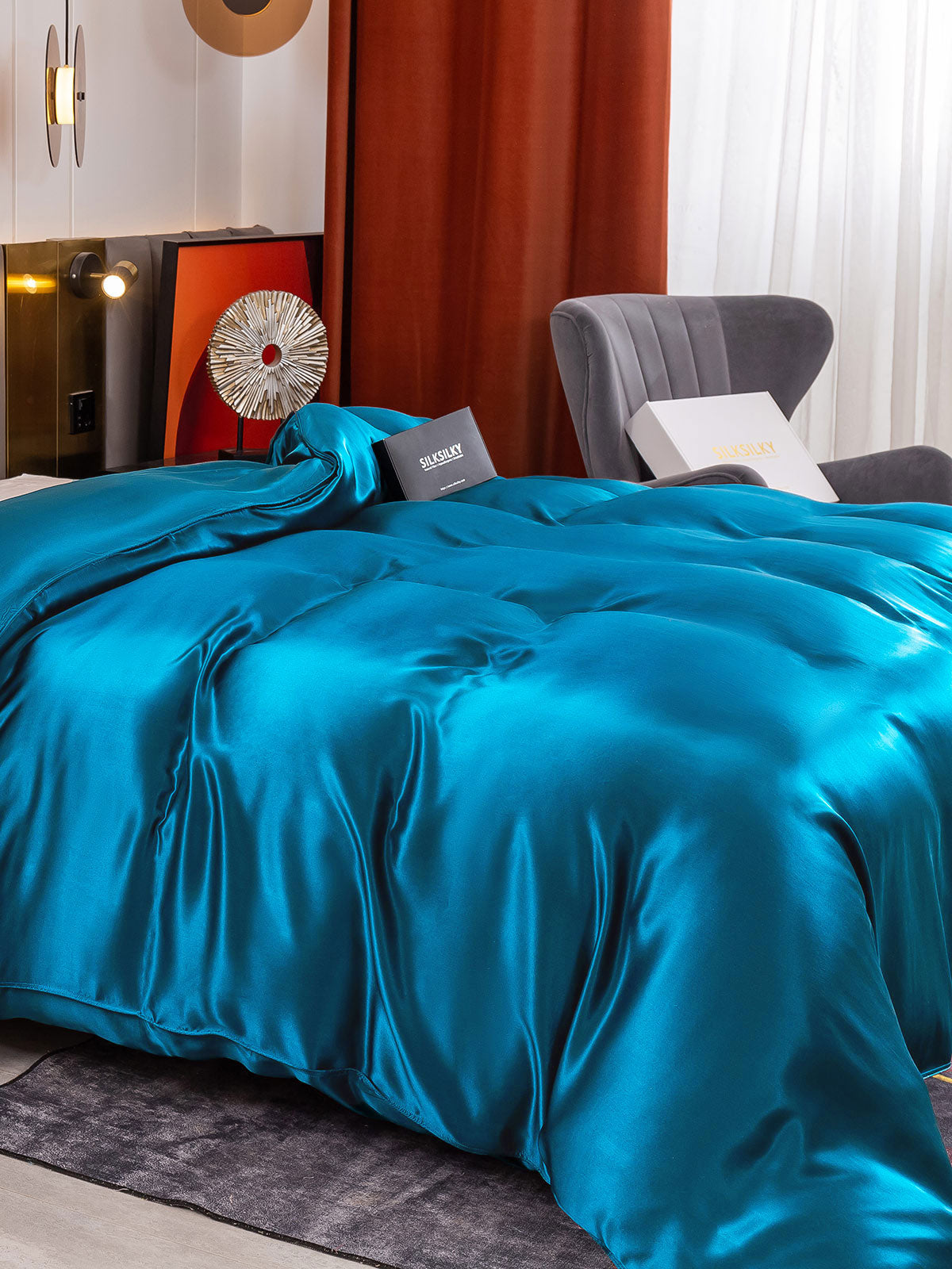 [König Blau] SilkSilky-DE 19Momme Reine Seide Duvet Cover 004