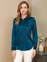 [König Blau] SilkSilky-DE Long Sleeve Lapel Collar Damenhemd 001