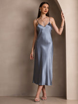 [Graublau] SilkSilky-DE Sleeveless V Neck Kleider 001