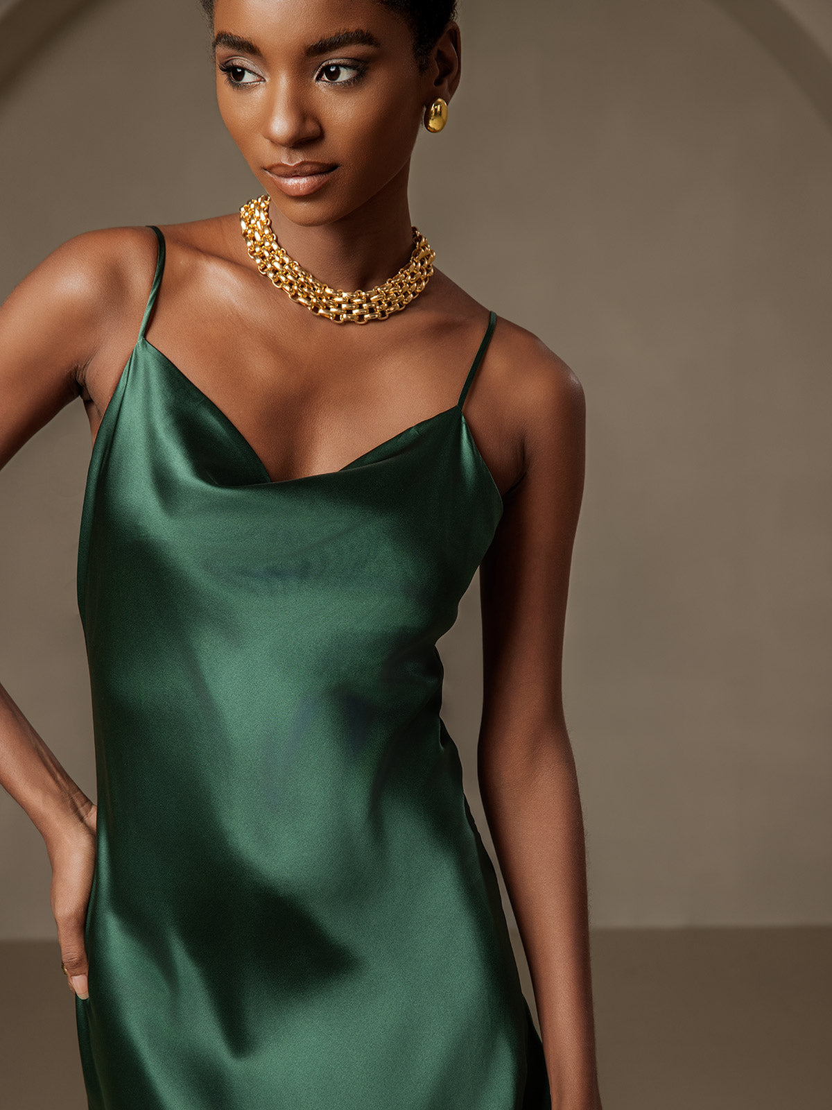 [Dunkelgrün] SilkSilky-DE 19Momme Reine Seide Dress 003