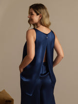 [Dunkelblau] SilkSilky-DE Sleeveless Scoop Neck Damen Pyjamas 002