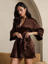 [Kaffee] SilkSilky-DE 3/4 Sleeve Damen Morgenmantel 005