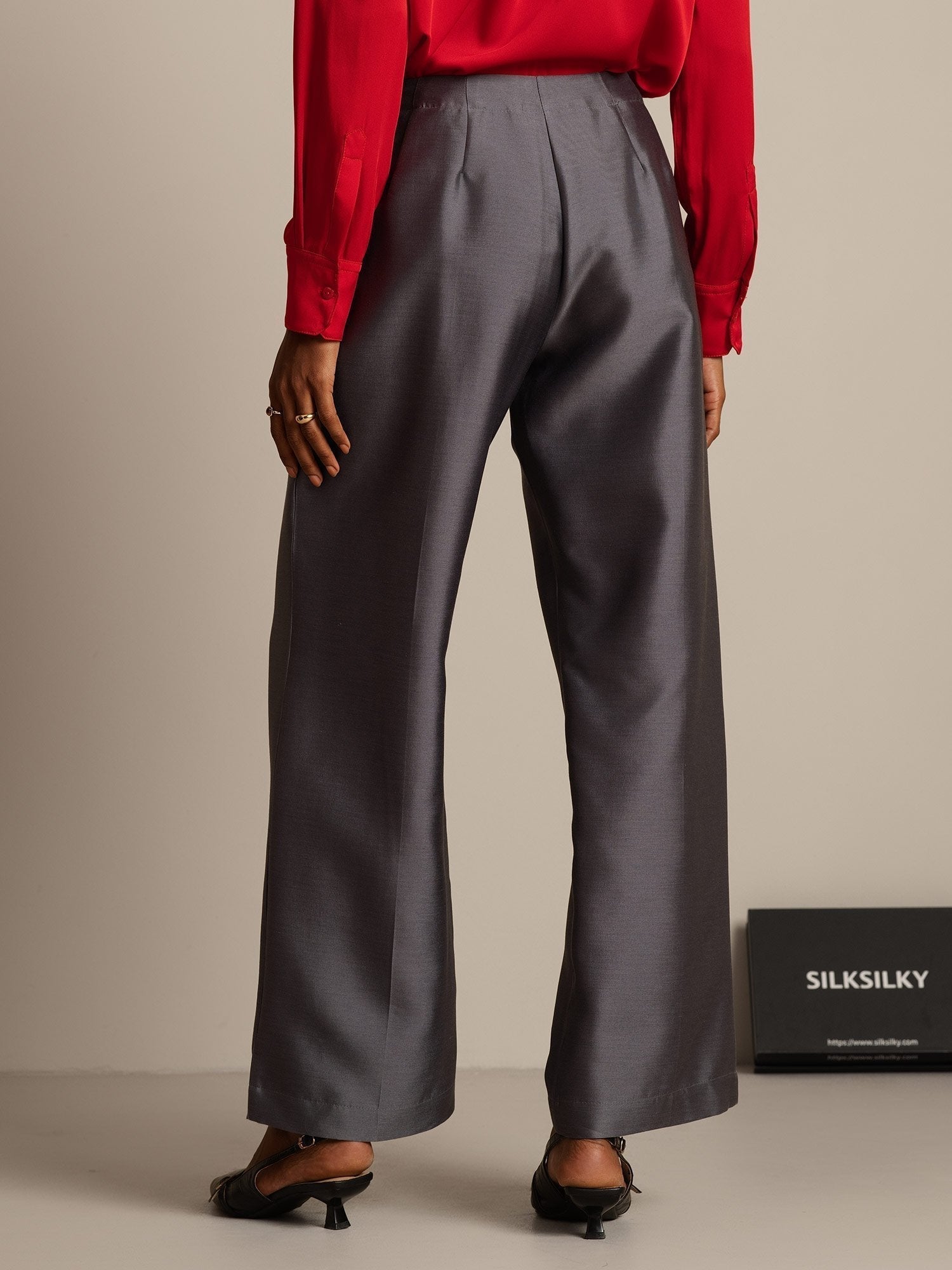 [Grau] SilkSilky-DE 32Momme Silk-Wool Blend Womens Pants 002,